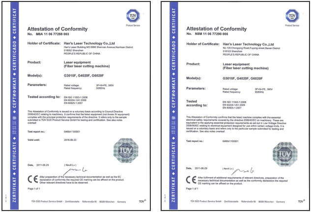 大族激光高功率激光设备通过CE认证